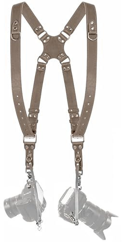 C Coiro Camera Harness for 2 Cameras – Dual Shoulder Leather Camera Strap – Double Camera Harness for DSLR/SLR, Grey