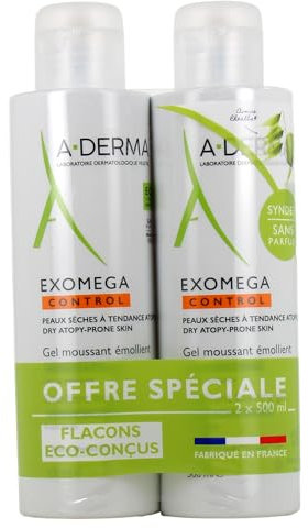 A-DERMA Exomega Control Gel Espumoso Emoliente Anti-Rascado Lote de 2 x 500 ml