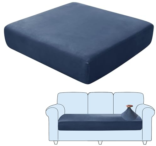 SHUOJIA Sofa-Sitzkissenbezüge, Sofakissen-Bezüge Stretch-Samt,Sitzkissenschutz,Couchkissen-Bezüge Ersatz Für Individuelle Kissen Mit Elastischem Stoff (Navy Blue,Large-3-Seater)