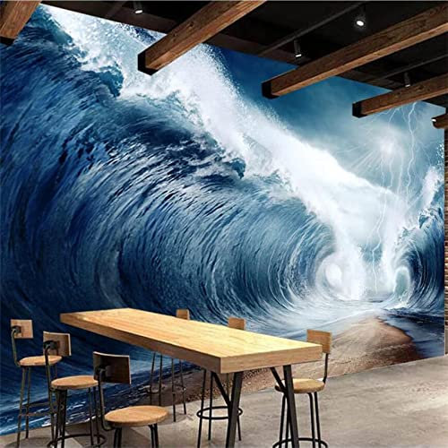 SHINERING Grand Peintre De Mur De Mode Personnalisé Avec Le Style De Peinture À L'huile De Mode De Vague Bleue Mur De Fond De Télévision Minimaliste Nordique 430cm (L) × 300cm (H)