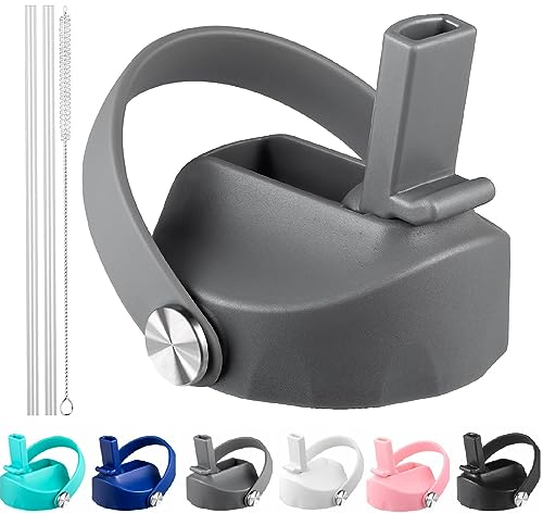 DBIW Straw Lid Compatible with 12 16 18 32 40 oz Wide Mouth Hydro Flask, Lids with Straw for Water Bottle Accessories, Replacement Straw Cap with Flex Handle for Hydroflask, Stone