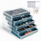 KAMIER Earring Holder Organizer Box with 5 Drawers, Clear Acrylic Jewellery Storage Box for Women, Includes 20 Portable Clear Bags for Earrings, Rings, Bracelets, Necklaces, Peacock Blue