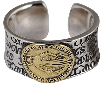 Ringe Silber Vintage, 925 Sterling Silber Jungfrau Maria Ringe für Herren FrauenSilber Gold-Klein, Größe Einstellbar