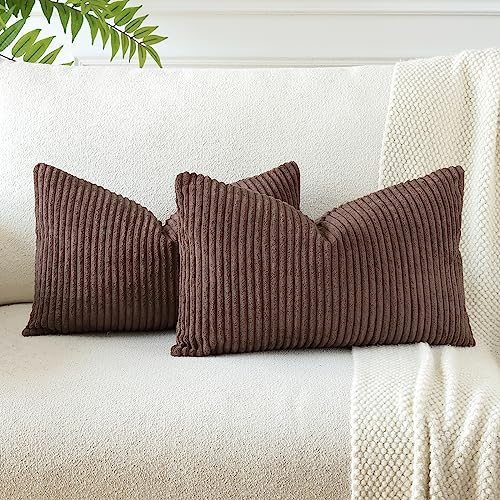 JOTOM 2er Set Cord Kissenbezüge Kissenhülle Dekorative Zierkissen Sofakissen Couchkissen Dekokissen Kissenbezug Deko Kissenhülle für Sofa Wohnzimmer 30x50cm Braun
