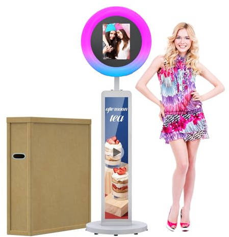 ZLPOWER Tragbare Fotokabine für iPad 10,2 Zoll 11 Zoll 11 12,9 Zoll mit Software-Steuerung LCD-Bildschirm Ständer Shell Selfie Photobooth Maschine RGB Ringlicht Fernbedienung mit Wabenboxen für Partys