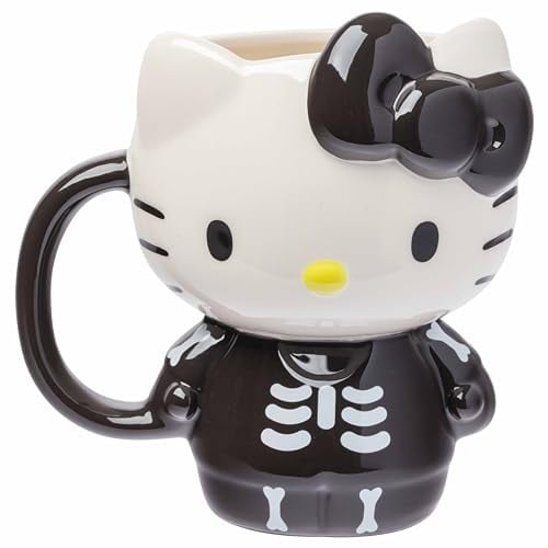 Silver Buffalo Sanrio - Taza esculpida en 3D de cerámica con diseño de esqueleto de Hello Kitty, 20 onzas