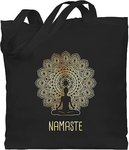 Baumwolltasche - Taschen - Namaste Yoga Chakra Mandala - Unisize - Schwarz - tasche joga fans jutebeutel mit meditation jutetasche geschenke totebag für jutesäckchen alles stoffbeutel motiven