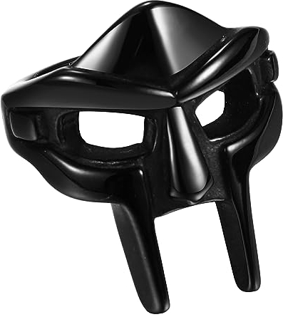 Flongo Herren Ring Mf Doom Gladiator Mask Ringe schwarz Wikinger Spartan Maske Edelstahl Gothic Schmuck Viking Helm Nordic Pagan Geschenk für Männer Damen Halloween Doomsday Größe 9