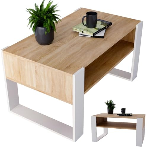 CraftPAK Wohnzimmer Tisch für Couch aus hochwertigem Holzwerkstoff, moderner Couchtisch mit zusätzlicher Ablagefläche, Sofatisch für Wohnzimmer, Farbe Bardolino-Weiß couchtisch weiß