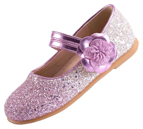 EIGHT KM Scarpe da Bambina Piccola Mary Jane Principessa da Sposa Ballerine EKM7063 Camelia Scintillante Luccichio Fiore Graduale Purpureo EU Taglia 30