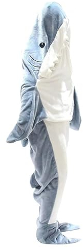 Adultos Tiburón Mantas de Vestir, Franela Saco de Dormir de Tiburón Manta con Capucha de Tiburón Suave y Cómodo Cobijas