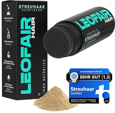 Leofair Haarverdichtung - 100% natürlich - Streuhaar für volles und dichtes Haar in Sekunden! Schütthaar in Premium Friseurqualität - 28g - Perfekter Look für Männer & Frauen (Dunkelblond)