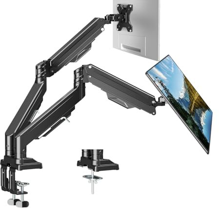ErgoFocus Dual Monitor Mount for Screens up to 43, Heavy Duty Ultrawide Dual Monitor Arm Holds Max 33lbs Each, Premium Gas Spring Adjustable Computer Monitor Stand for 2 Monitors, VESA Desk Mount