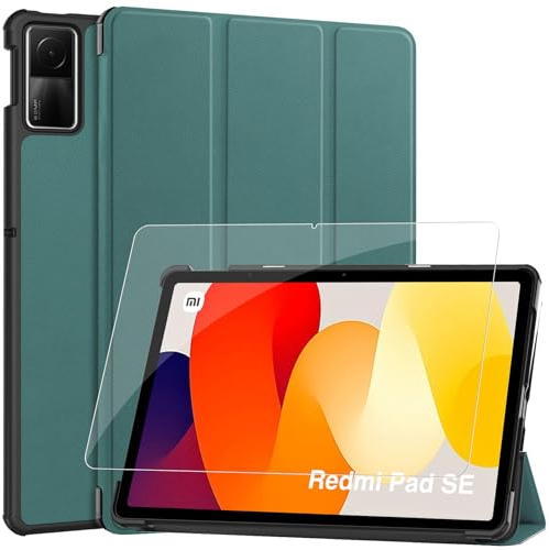 GOZOPO Custodia per Xiaomi Redmi Pad SE 11 Pollici, Ultra Sottile Smart Cover con Pellicola Protettiva Vetro Temperato per Redmi Pad SE 2023, Verde Scuro