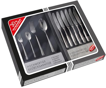 Gehring Besteck Set Laguna 30-teilig I Edelstahlbesteck I hochwertiges Essbesteck inklusive 6 Solinger Hohlheftmesser I spülmaschinengeeignet I Besteck Set 6 Personen I Solingen Besteck Set