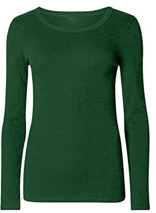 VEARZ® Womens Plain Long Sleeve T-Shirts – Ladies Stretchy Casual Basic Tops Summer Slim fit Round Neck Tee Tops Plus Size Bottle Green, 24-26