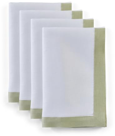 Solino Home Leinenservietten, 4 Stück, 100 % reines Leinen, Salbeigrün und Weiß, Stoffservietten, 50,8 x 50,8 cm, waschbare Dinnerservietten, klassisch