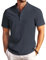 COOFANDY Men Casual Short Sleeve Henley Shirt Band Collar Summer Beach Textured Shirts Blueviolet XXL