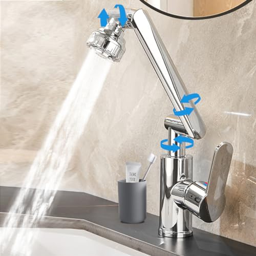 Rubinetto da Bagno in Lega Elettrica Placcato Miscelatore Lavabo 1080° Rotante, Rubinetto Miscelatore con Tubo di Collegamento Acqua Calda / Fredda 60 cm, 2 Modalità di Uscita Acqua Cucina (Grgent)
