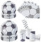 Aitsite Juego de 100 platos para fiesta de fútbol, color gris y blanco, platos de fiesta de cumpleaños para 20 invitados, vajilla de fútbol para cumpleaños, decoración para fiestas de cumpleaños