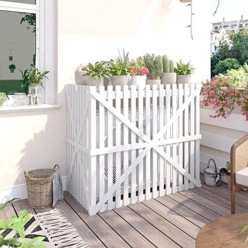 YVYKFZD Copri Condizionatore Esterna, Decorativa Copri Motore Condizionatore, Supporto per Fiori in Legno Copertura per Aria Condizionata, Copertura del climatizzatore per la Privacy (Color : White,