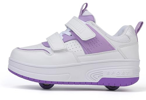 Mateju Schuhe mit Rollen für Jungen Mädchen, Violett Kinder Rollschuhe Schuhe mit Rollen,Outdoor Turnschuhe Versenkbarer, 2-in-1 Roller Schuhe Turnschuhe Skateboardschuhe 33 EU