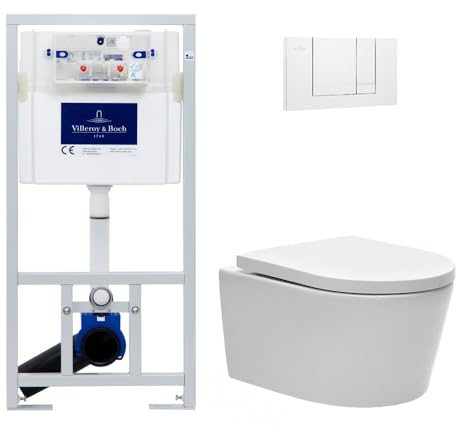 Pack WC Swiss Aqua Technologies | Villeroy & Boch Bâti-support | Sans bride | Plaque blanche | Set d'isolation phonique | ViConnectSAT2SET
