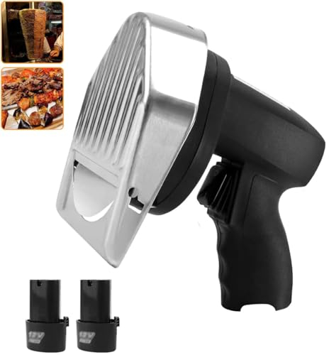 Kadxyan Couteau À Kebab Électrique sans Fil, Trancheuse À Viande À Couteau Gyroscopique, Couteau Shawarma Portatif en Acier Inoxydable, avec 2 Lames Coupant La Trancheuse À Kebab Turque