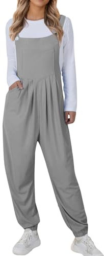 Generisch Latzhose Damen Sommer Weites Bein Jumpsuit Lässig Overall Baggy Latzhose 2024 Mode Strampler Elegant Ärmellos Latzhose Casual Verstellbar Strampelanzüge Locker Jumpsuit(A05 Gray,XL)