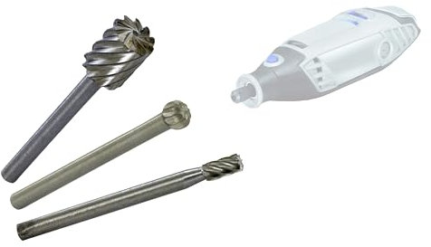 TIVOLY - Set mit 3 HSS-Fräsern, verschiedene Formen, Fräsen, Fräsen und Nutfräsen von Holz, Kunststoff und weichen Metallen – Befestigung: Zylinderschaft Ø 3,2 mm – für DREMEL / PROXXON