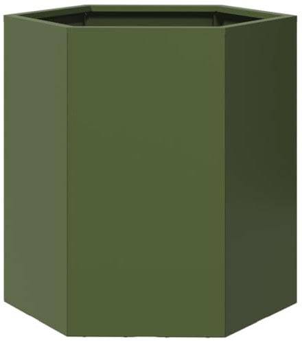 vidaXL Jardinière Vert Olive hexagone 46x40x45 cm Acier, jardinière de Fleurs, jardinière de Patio, jardinière de Jardin, jardinière d'extérieur