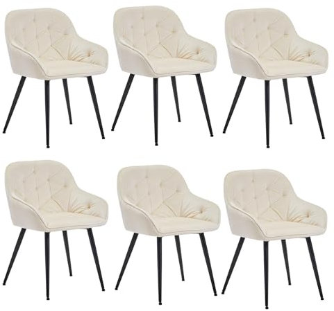 CLIPOP Esszimmerstühle 6er Set Samt Armlehnenstühle Gepolstert Polsterstuhl Küchenstuhl Wohnzimmerstuhl Freizeitstuhl mit Armlehne und Metallbeinen, Beige