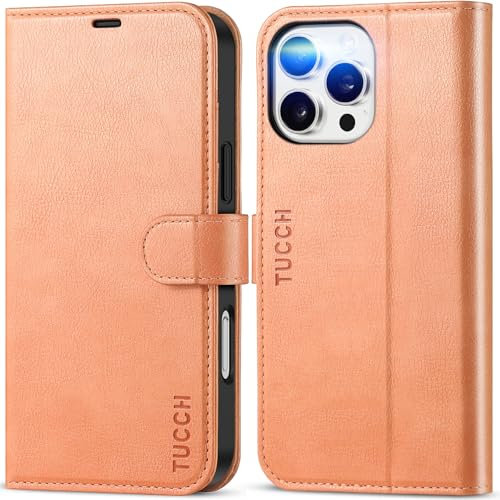 TUCCH Case for iPhone 16 Pro Max (6.9) 2024, PU Leather Wallet Magnetic Protective Folding Cover with[RFID Blocking]Card Holder[Shockproof TPU][Kickstand]Compatible with iPhone16 Pro Max, Peachy Pink