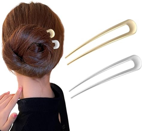 2 forcine francesi, forcina per capelli in metallo a forma di U, forchetta per capelli alla moda per donne ragazze tipi di capelli accessori per capelli (oro argento)