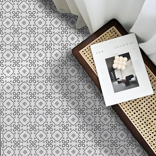 Alwayspon 20Pcs 8inch/20cm Black Grey White Waterproof Non-slip Floor Tiles Decal for Kitchen Bathroom Living Room, Vinyl Flooring Self-adhesive Peel and Stick Vinyl Sticker, T1044