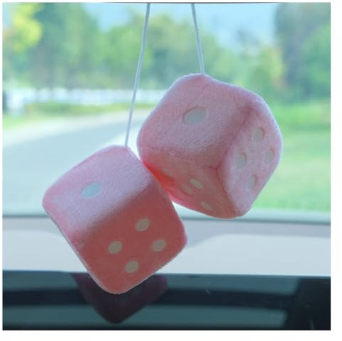 Wisafory Auto Würfel 1 Paar Plüschwürfel Unschärfe Würfel für Rückspiegel flauschig Auto Zubehör Würfel für Rückspiegel-Anhänger Auto Innenausstattung Hänge Ornament Autodekoration Rosa
