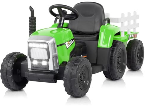 LALAHO Traktor mit Anhänger,Kinder Aufsitztraktor mit LED Lichtern,Musik,Hupe & USB Funktionen,abnehmbarem Anhänger