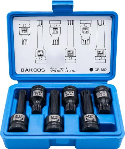 DAKCOS M14 M16 M18 Kraft XZN Vielzahn Schlagschrauber Nüsse 1/2, 6-tlg Innenvielzahn Steckschlüssel Satz, CR-MO