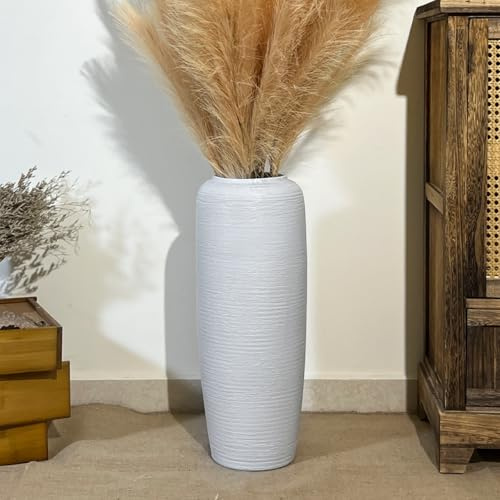 JIDOFUE Vintage Keramik weiß Bodenvase, 50 cm, Rustikaler Boho Stil für Pampasgras, Blumen oder Dekor, Perfekt für Wohnzimmer, Eingang oder Tisch