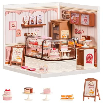Rolife Super Creator Tasty Cake Shop, Casa de Muñecas DIY con Iluminación, Kit de Pastelería Sin Pegamento, Decoración Dulce para Estantería, Regalo Creativo para Niña y Mujer