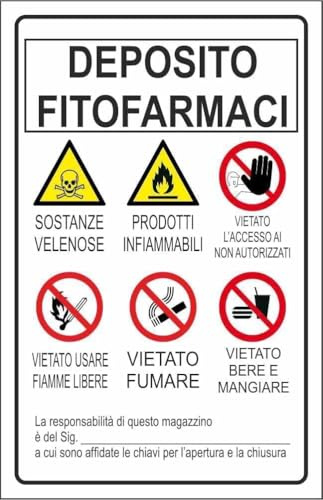 M-ITALY CARTELLO SEGNALETICO - DEPOSITO FITOFARMACI - Adesivo Extra Resistente, Pannello in Forex, Pannello In Alluminio (Alluminio, 20x31 cm)
