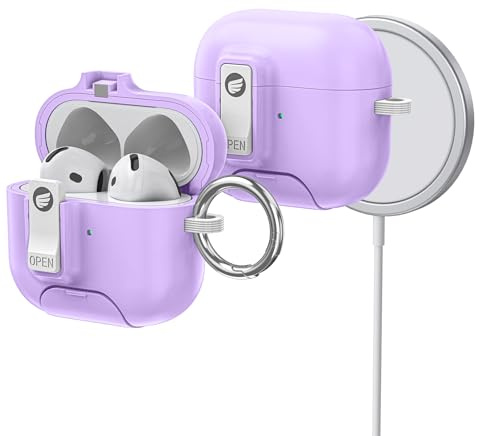 ORICO Custodia per AirPods 4ª Generazione con Supporto, Ricarica MagSafe e Coperchio Magnetico, Potente Protezione Anti-caduta, Viola-CP34