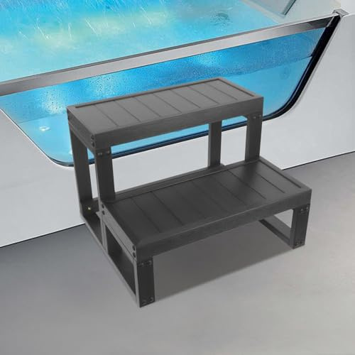 CHFUNE Vasca idromassaggio a 2 gradini, scala universale per Hot Tub 60 x 54 x 42 cm, per piscina antiscivolo, accessorio hot tub nero
