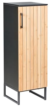 Beliani Modern Standing Bathroom Cabinet Storage Bamboo Wood Steel MDF 3 Shelves Black Light Brown Miscanti
