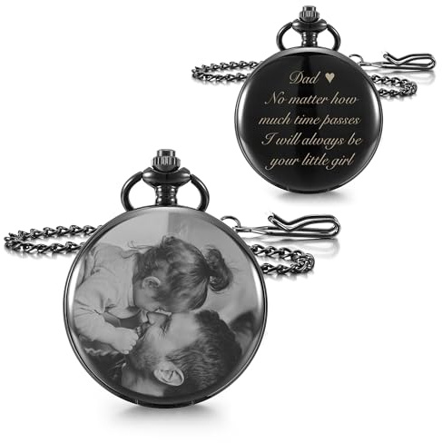 JSDDE Personalisierte Vintage Taschenuhr mit Foto und Text Gravur Taschenuhr für Herren Vater Bräutigam Geschenke für Hochzeit oder Vorschlag Trauzeuge Hochzeitsgeschenk