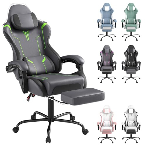 SAILUN Gaming Chair with Footrest & Massage, Ergonomic Computer Chair Reclining 90–155°, Adjustable Headrest & Lumbar Support, Padded Armrests, Gaming & Home Office Desk Chair, Grey