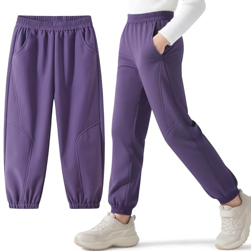 Hoseay Pantalon Randonnée Softshell Fille, Thermique Imperméable Coupe-Vent Pantalons de Montagne, Doublé Polaire avec Poche Pantalon Automne Hiver pour Enfant Junior 6-7 Ans, Violet