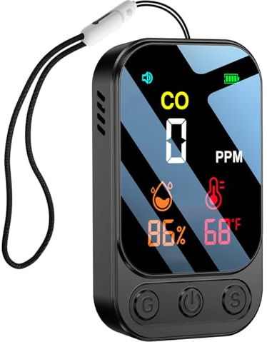 HAKINAKU Tragbarer CO-Melder Kohlenmonoxidmelder für Reise Camping Auto, Mobiler CO-Warner Warnmelder, CO-Messgerät CO-Messer mit Eingebauter Wiederaufladbarer Batterie, Dunkelgrau, HD09