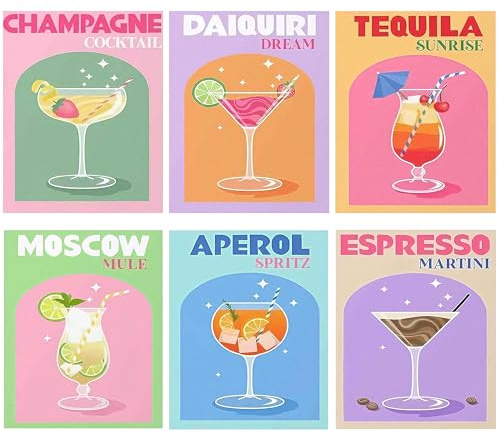 Hongyrjy 6 Pack Cocktail Diamond Painting - Diamond Art Kits Adults,Cocktail 5D Diamond Painting Kits for Adults,Cocktail Gem Art Kits Adult and Crafts Home Decor 12x10inch