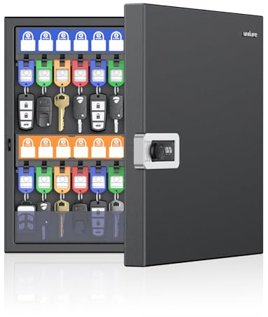 Uniclife 48-Schlüssel Schlüsseltresor, Wandmontage-Schlüsselkasten, Schlüsselschrank, Auto-Schlüssel-Organizer Beschriftbaren Schlüsselablagen Etiketten, Sicherer Schlüsselhalter Aufbewahrungsbox Büro